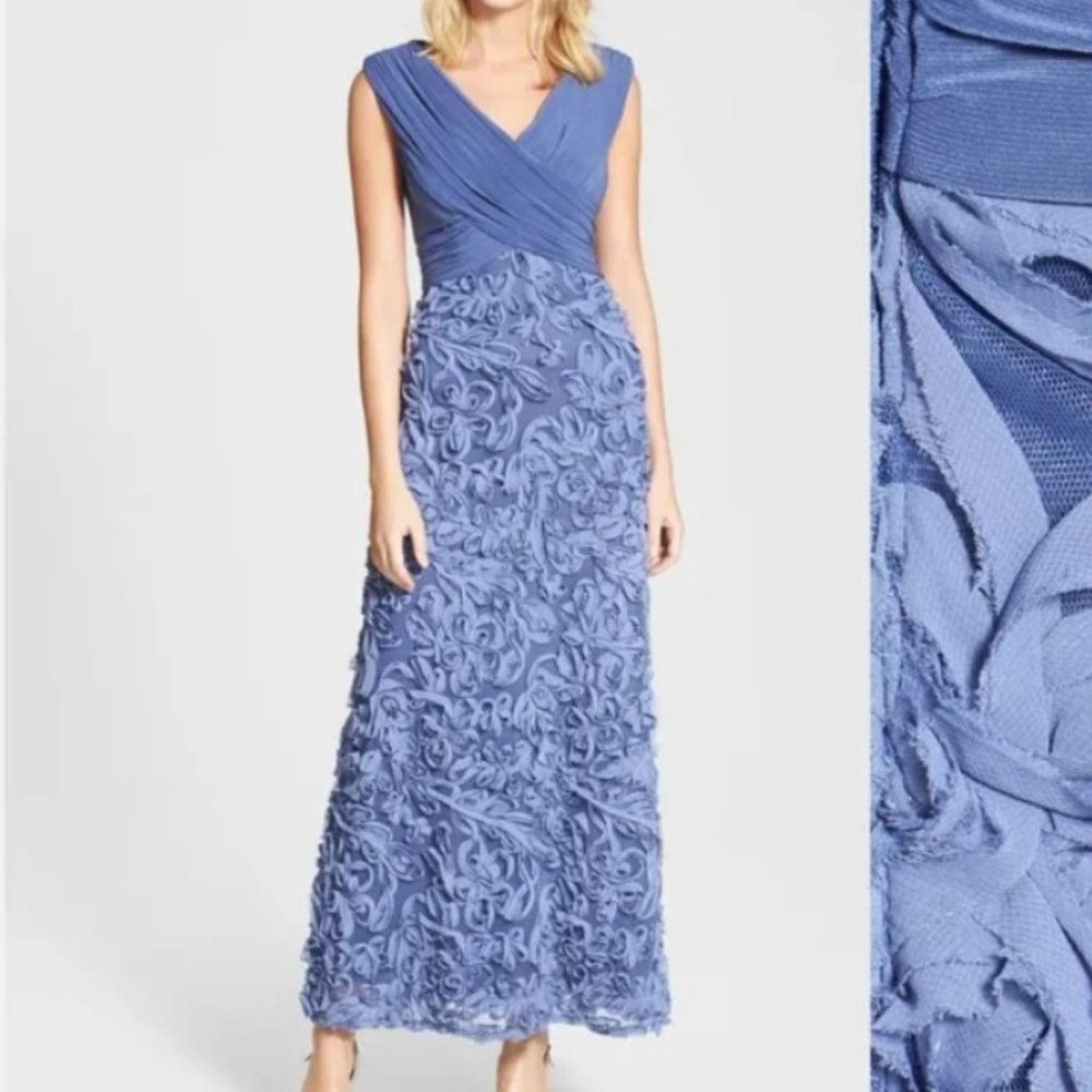 Patra Periwinkle Floral Soutache Formal Gown Evening Dress Sleeveless V neck 10